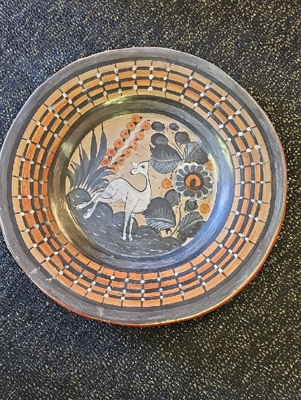 Hand-Painted Decorative Ceramic Plate in Black and Terracotta - Picture 5 of 6